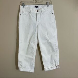 NYDJ White Crop Jeans Rolled Cuff with Jewel Detail Size 2 Stretch Lift Tuck